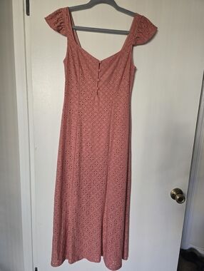 NWT WAYF Dusty Rose Eyelet Midi Stretchy Casual Summer Dress - Women's  Sz XS